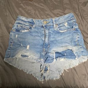 Super high waisted blue short shorts by Tokyo darling.